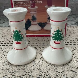 Homespun Holiday Pair of Candlesticks